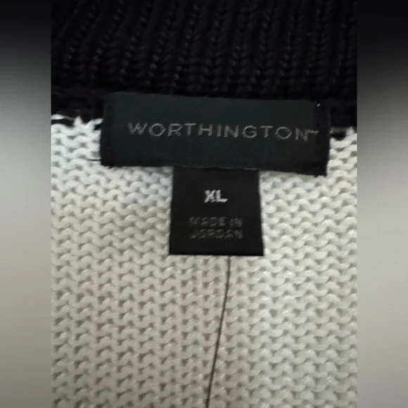 Worthington Black and White Striped Short-Sleeve Cardigan XL NEW - Picture 3 of 5